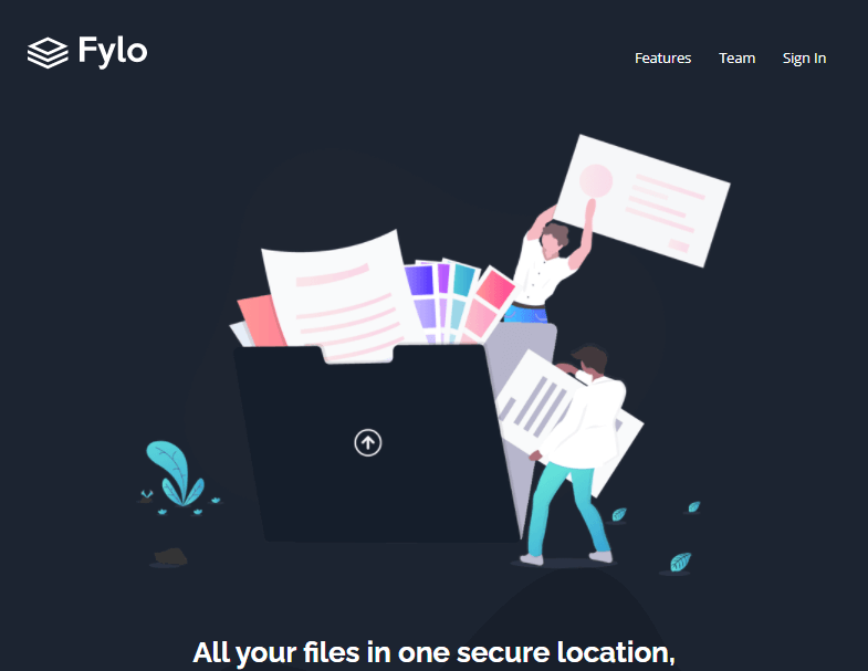 Fylo landing page with dark theme